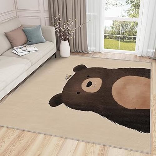 Generic Bear Rug - 3x4 Area Rug, Kawaii Cartoon Animal, Multi Color, 36x48 Inches, Low Pile Flannel, Non Slip, Fade & Stain Resistant, Machine Washable