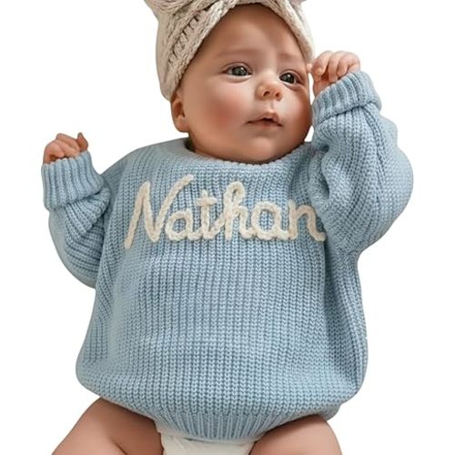 Suéter de bebé personalizado con nombre, suéter personalizado para recién nacido, niño, niña, regalo bordado a mano para baby shower, cumpleaños, Navidad