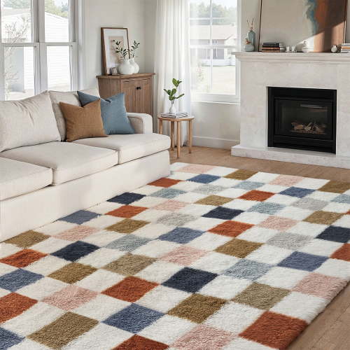 BERTHMEER 8'x10' Large Shag Ultra-Soft Area Rugs for Bedroom Living Room Dinning Room Plush Pile Soft Fluffy Geometric Modern Indoor Carpets Rugs,Multicolor