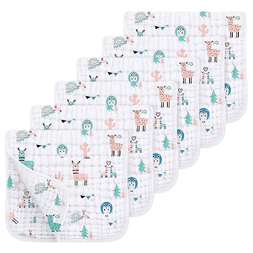 Looxii Muslin Burp Cloths 100% Cotton Muslin Cloths Large 20''x10'' Extra Soft and Absorbent 6 Pack Baby Burping Cloth for Boys and Girls (Alpaca)