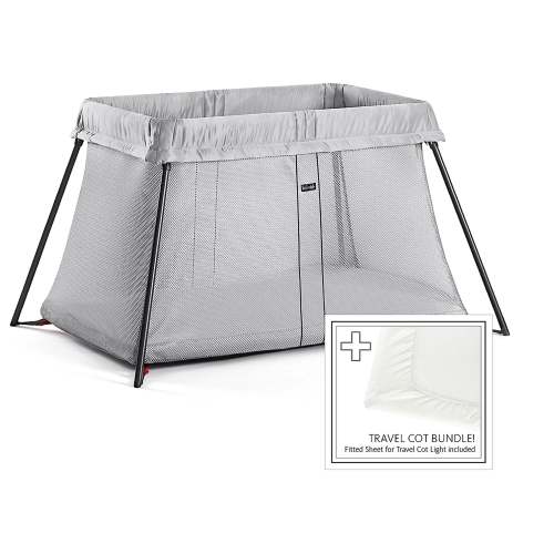 Travel Crib and Fitted Sheet Bundle Pack - Light Silver