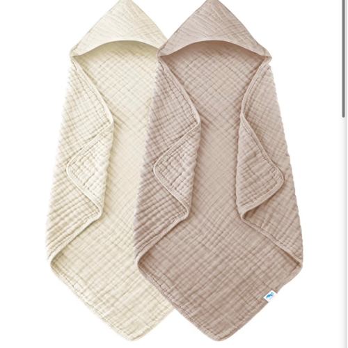 Amazon.com: SWEET DOLPHIN Muslin Hooded Baby Bath Towels - 2 Pack 100% Cotton Towel for Babies, Infants, Toddlers - 32x32Inch - Highly Absorbent and Newborn Essential, Light Bean Paste : Baby