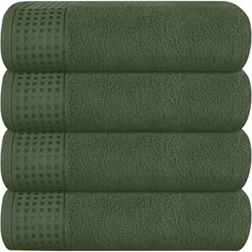 GLAMBURG Ultra Soft 4 Pack Oversized Bath Towel Set 27x54 inches, 100% Cotton Bath Towels, Highly Absorbant Compact Quickdry & Lightweight Towel, Ideal for Gym Travel Camp Pool - Olive Green