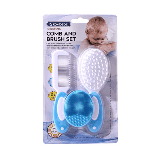 Kokibebe Baby Comb and Brush Set for Newborns, Soft Bristle Hairbrush and Infant Scalp Massager, Blue