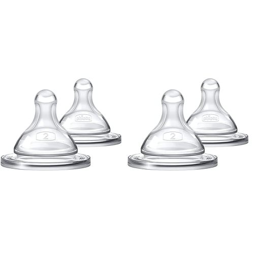 Chicco Duo 100% Silicone Intui-Latch Baby Bottle Nipple with Anti-Colic Valve | Skin-Like Texture and Breast-Like Flow | Stage 2, Medium Flow | 2 Count (Pack of 2) | 3+ Months