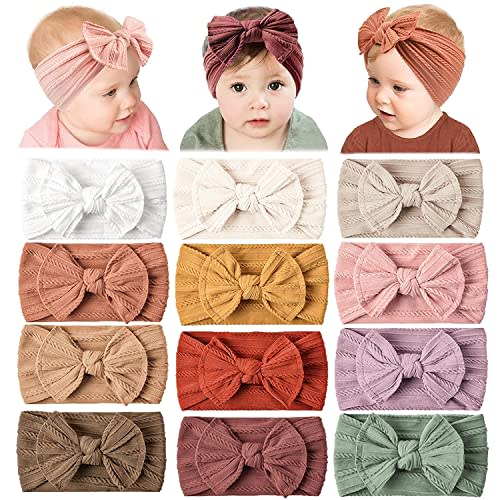 Prohouse 12 Pack Baby Nylon Headbands Hairbands Hair Bow Elastics Handmade Hair Accessories for Baby Girls Newborn Infant Toddlers Kids(Pink)