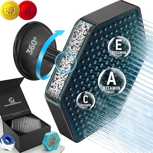 AquaHomeGroup Luxury Rain Shower Head with Filter - Reduces Chlorine, Rust and Sediment - Vitamin C E and A - High Pressure - Spa Effect - Oil Rubbed Bronze