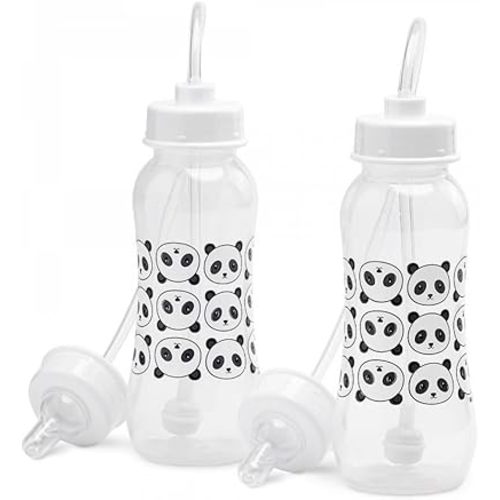 Hands-Free Baby Bottle - Anti-Colic Nursing System 9 oz Baby Bottle with Fast Flow Nipple/Teat 3m+ with Tube Straw Feeding System for Toddler (2 Bottles - Panda)