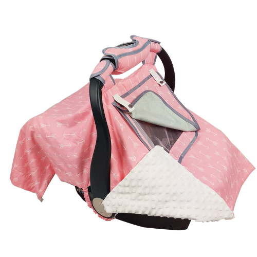ICOPUCA Car seat Covers for baby girl Carseat Canopy for babies Carrier covers 2 layers with mesh window Pink with white dotted minky