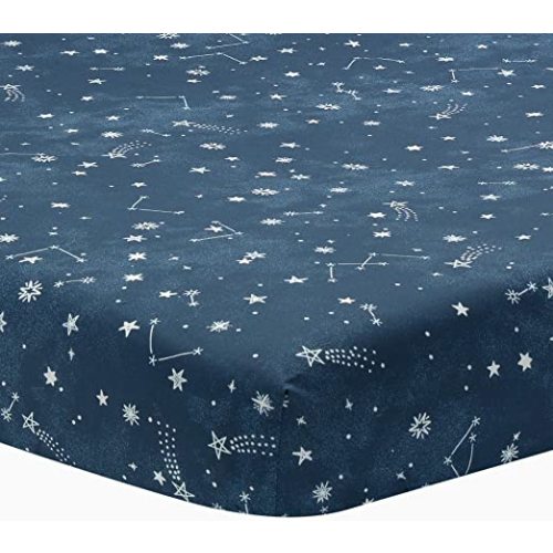 Lambs & Ivy Sky Rocket Blue Stars/Galaxy/Space 100% Cotton Fitted Crib Sheet