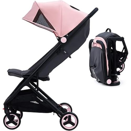 GAOMON Lightweight Stroller, Compact One Hand Fold Travel Stroller for Airplane Friendly, Reclining Seat and Canopy, Smooth Suspension, Travel System Ready, Pink