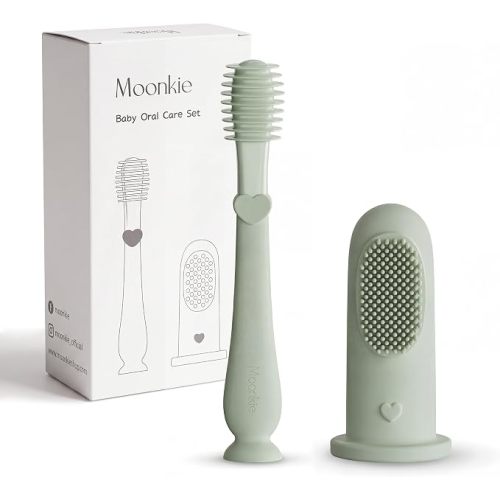 Moonkie Baby Finger Toothbrush Tongue Oral Cleaner Kit for 3 Months +, 2 Pcs (Mint)