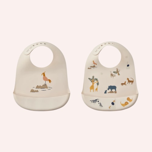 Tilda Printed Silicone Bib 2 pack - All Together/Sandy