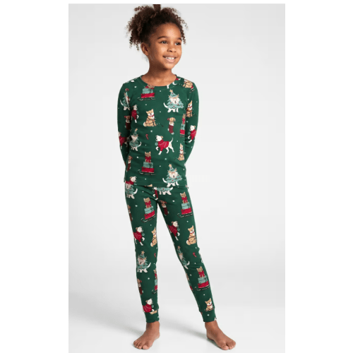 Kids Matching Family Christmas Dogs Snug Fit Cotton Pajamas - green
Size 6