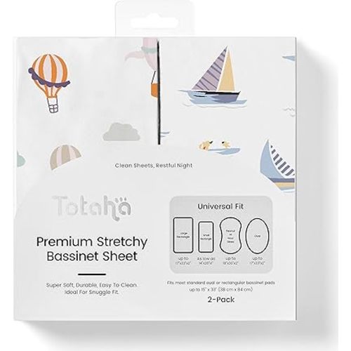 TotAha Premium Stretchy Bassinet Cradle Sheets (2-Pack) -Hypoallergenic, Silky Comfort, Buttery Soft, Calming Effect, All-Season Jersey-Knit Sheets, 32 X 16 X 3''(Air Balloon & Sailboat)