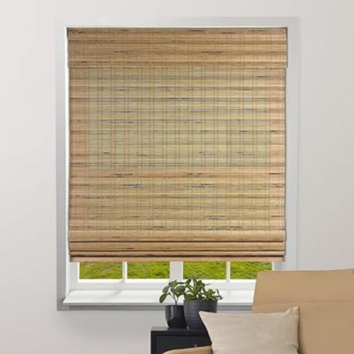 ARLO BLINDS Sheer Bamboo Roman Shades with Valance - Tuscan, 22" W x 60" H - Light Filtering Cordless Blinds for Interior Windows - Real Natural Bamboo Material - Mounting Hardware Included