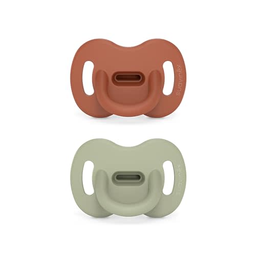 Color Essence SX PRO Silicone Baby Pacifier 2Pk, Made with 100% Soft Silicone, Baby Essentials Perfect for Breastfeeding Babies, Designed in Spain, 6-18 Mths, Orange/Green