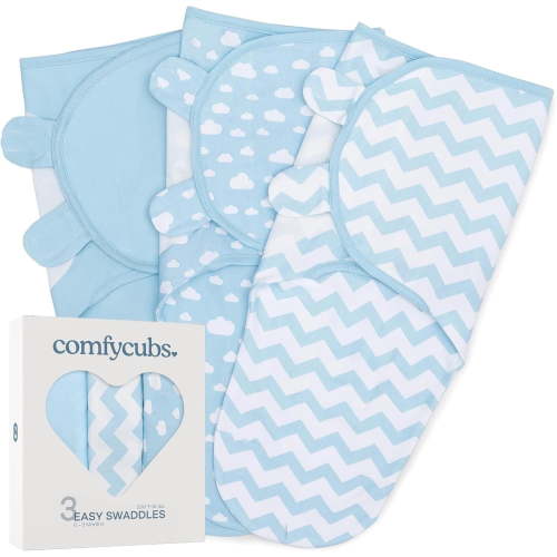 Swaddle Blanket Baby Girl Boy Easy Adjustable 3 Pack Infant Sleep Sack Wrap Newborn Babies by Comfy Cubs (Small,0-3 Months, Blue)