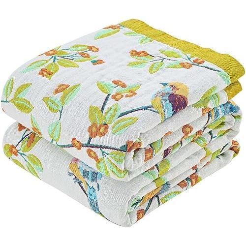 Boho Throw Blanket for Bed, 100% Cotton Soft Rustic Quilt Fall Blanket, 50"x60" Floral Printed Farmhouse Decor Bed Blankets, All Season Rustic Reversible Bohemian Throw Quilt