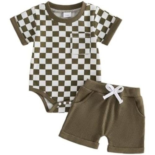 Sejardin Infant Baby Boy Summer Clothes Contrast Color Short Sleeve Romper and Stretch Shorts Newborn 3 6 12 18M Outfit
