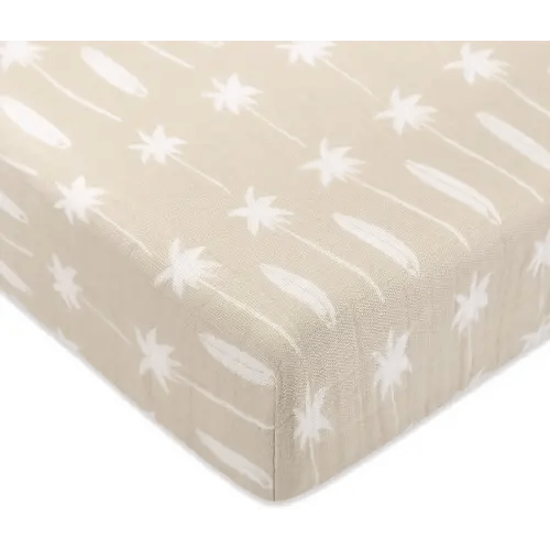 Babyletto 100% Organic Cotton Crib Sheet, GOTS-Certified, Fitted 360°, Ultra-Soft and Breathable Muslin - Beach Bum