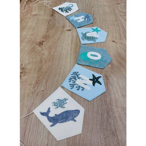 Under the sea bunting, garland, personalised name banner, sea life nursery, ocean animals, nautical, marine, whale, turtle, octopus, gift