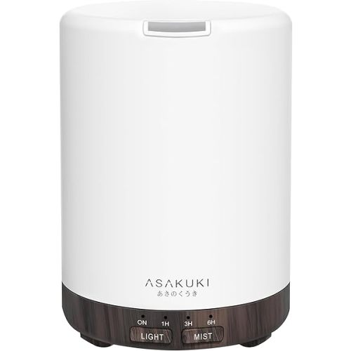 ASAKUKI 300ML Essential Oil Diffuser, Quiet 5-in-1 Premium Humidifier, Home Fragrance Aroma Diffuser with 7 LED Color Changing Light and Auto-Off Switch -Dark Brown