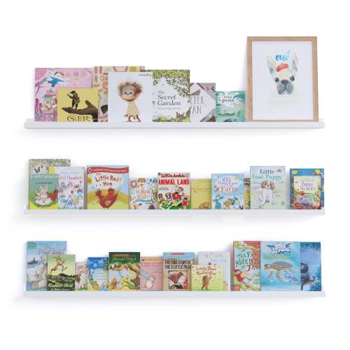 Wallniture Denver 46" Floating Shelves for Kids Room Decor, White Bookshelf (Set of 3)
