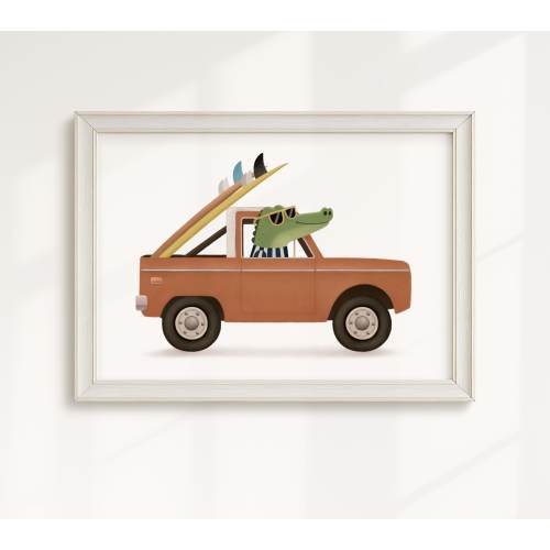 Alligator Truck Surf Art Print – Baby Boy Nursery Decor