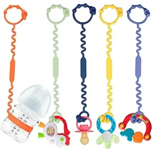 Toy Straps for Baby, Silicone Toy Straps for Stroller, Toy Safety Straps for Toy, Sippy Cup Straps, Adjustable Toy Holder for Stroller, High Chair - BPA Free (A-multi-5pk)