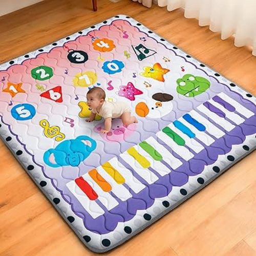 RONGFA Baby Play Mat for Floor, 50'' x 50'' Thicken Foam Soft Padded Mat for Baby, Playpen Mat for Toddlers Infant Kids, Machine Washable, Non-slip Bottom Safe for Crawling (Piano)