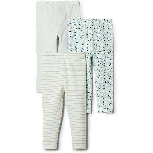 Amazon Essentials Baby Girls' Legging, Pack of 3, Pale Green/Sheep/Stripe, Newborn