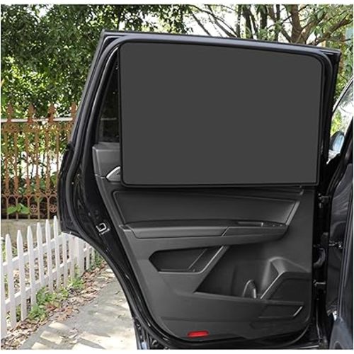 Kewucn Car Window Sun Shade, 2PCS Auto Front and Rear Windshield Curtains with Magnetic, UV Rays Protection&Sun Heat Block Car Window Covers, Universal Privacy Sunshades for Cars (Black-Back Window)