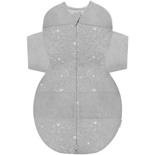 Happiest Baby SNOO Sleep Sack - 100% Organic Cotton Baby Swaddle Blanket - Doctor Designed Promotes Healthy Hip Development (Graphite Stars, Medium)