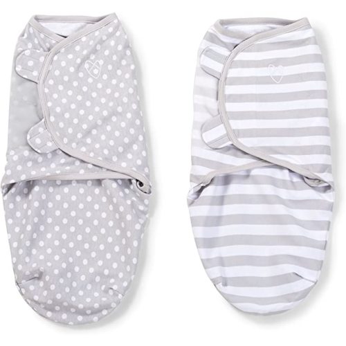 SwaddleMe Original Swaddle – Size Small, 0-3 Months, 2-Pack (Grey Dot Stripe)