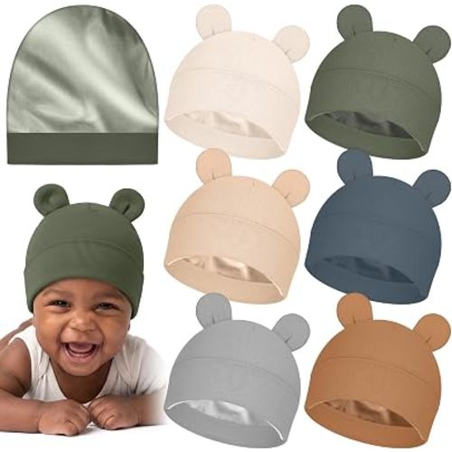 Shihanee 6 Pcs Satin Lined Newborn Hats Bonnet 0-6 Months
