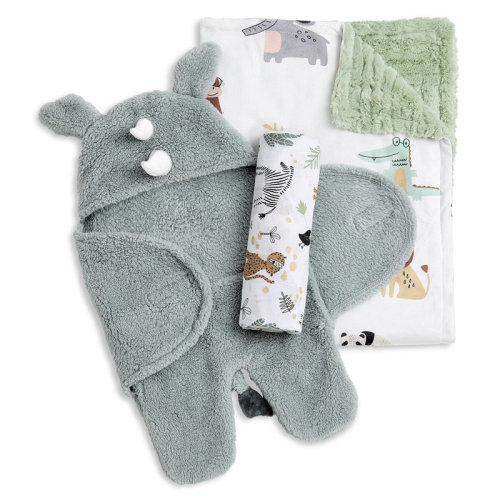 Evolur Safari Snuggles 3 Pc Gift Set - Sherpa Sack Wrap, Rayon from Bamboo Muslin Wrap & Velour Blanket | Wayfair
