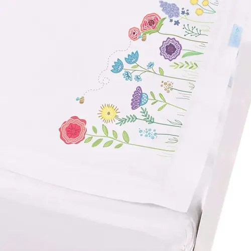 QuickZip Crib Sheet Set - Faster, Safer, Easier Baby Crib Sheets - Includes 1 White Wraparound Base & 1 White Zip-On Crib Sheet with Sprouting Garden Artwork - Fits All Standard Crib Mattresses