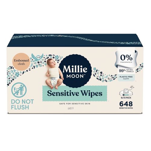 Millie Moons Sensitive Baby Wipes, Unscented, 648 Count (9 Packs of 72)