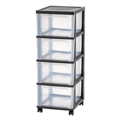 IRIS 4 -Drawers Black/Clear Rolling Plastic Storage Drawer cart 32.5-in H x 12.5-in W x 14.5-in D