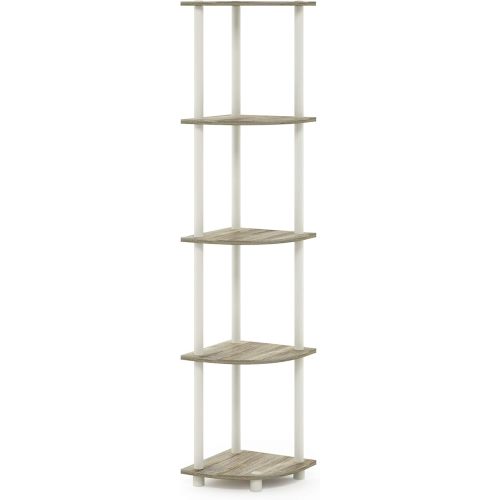 Furinno Turn-N-Tube 5 Tier Corner Display Rack Multipurpose Shelving Unit, 1-Pack, Sonoma Oak/White