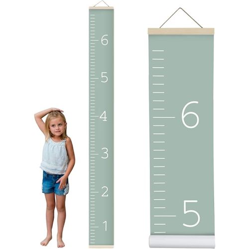 Morxy Canvas Growth Chart for Kids - Unisex Kids Room Wall Decor - Measuring Height Chart- Wall Tape with Height Chart for Kids (Canvas, Plain sage)