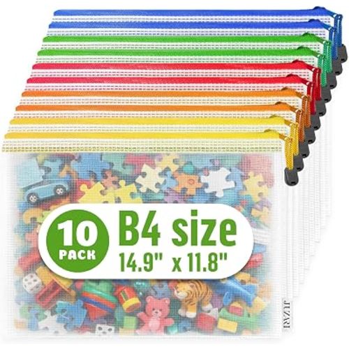 10 Pack Large Mesh Zipper Pouch B4 (12x15in) - Game Bags for Puzzle and Toy Storage Bags - Board Game Storage Zip Plastic Mesh Bags for Toys & Playroom Organization and Storage Zippered Pouches Folder