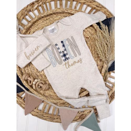 Newborn coming home outfit for baby boy, soft blues baby footie, baby boy shower gift