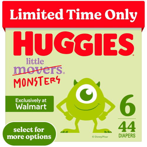 Huggies Little Movers Baby Diapers, Little Monsters Edition, Size 6 (28-44 lbs), 44 Count