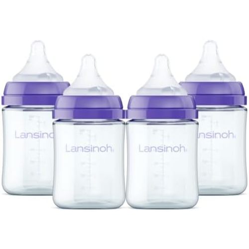 Lansinoh Anti-Colic Glass Baby Bottles, Purple Collar, 5 Ounces, 4 Count