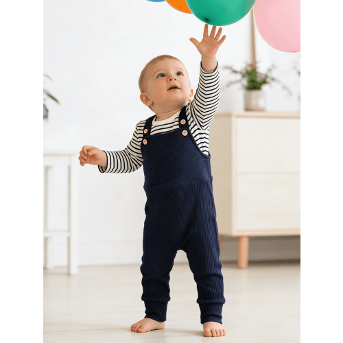 CARETOO Baby Boy Clothes 2Pcs Infant Boy Overalls Outfits Baby Striped Romper Jumpsuits Set Cotton Fabric Newborn Cute Casual Bodysuit 0-24M