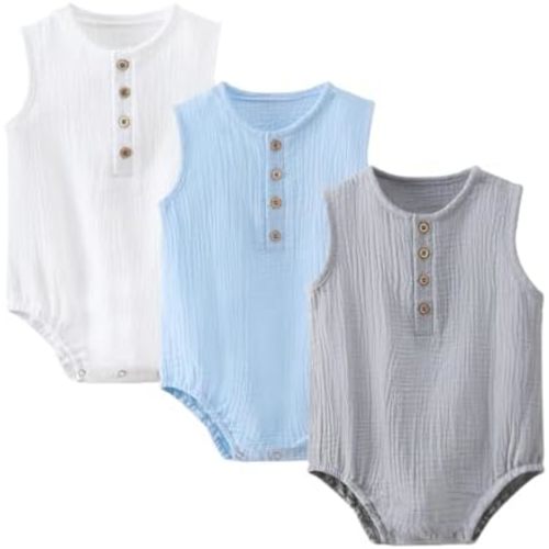 Baby Boy Romper Sleeveless Cotton Linen Bodysuit Tank Top One Piece Neutral Newborn Baby Summer Clothes/Outfits