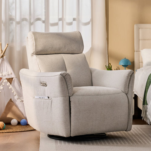Latitude Run® Dual Motor Swivel Glider Nursery Power Recliner With Adjustable Headrest, Rocking Recliner With Side Pockets And USB Charge & Reviews | Wayfair