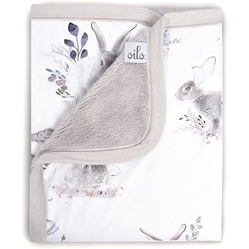 Oilo Baby Blanket, Luxury Soft Plush Chenille Backing & Turkish Cotton Jersey Print, Double Layered, 30" x 40", Rolled Jersey Edge Trim, Machine Wash, Perfect for Infant or Toddlers, Cottontail Bunny